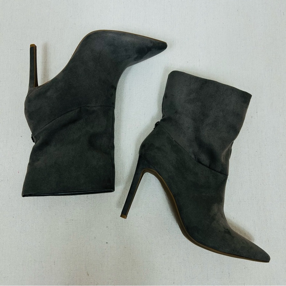 INC REANNA Gray Suede Women's Ankle Heel Boots Size 8.5